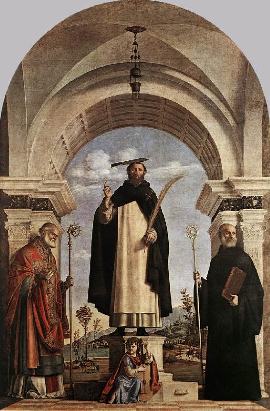 CIMA da Conegliano St Peter Martyr with St Nicholas of Bari, St Benedict and an Angel Musician dfg China oil painting art